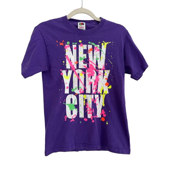 Vintage 90s NYC Tee Shirt Purple and Neon Size S - Picture 1 of 5